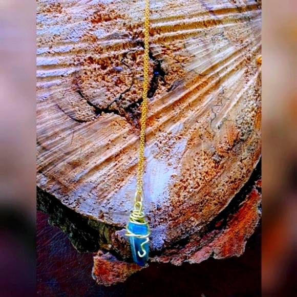 New 14k Vermeil Wire Handwrapped Bluefire Labradorite Point Talisman Necklace - Picture 1 of 4